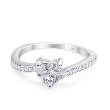 14K White Gold Heart Promise Ring Simulated Cubic Zirconia Size-7